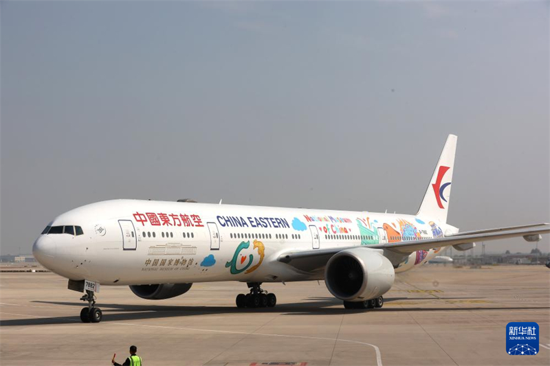 Στι? 28 Σεπτεμβρ?ου, το ζωγραφισμ?νο θεματικ? αεροπλ?νο ?Γκουομπ?? στ?θμευσε στο Διεθν?? Αεροδρ?μιο Ντασ?νγκ του Πεκ?νου. (Φωτογραφ?α / Xinhua)